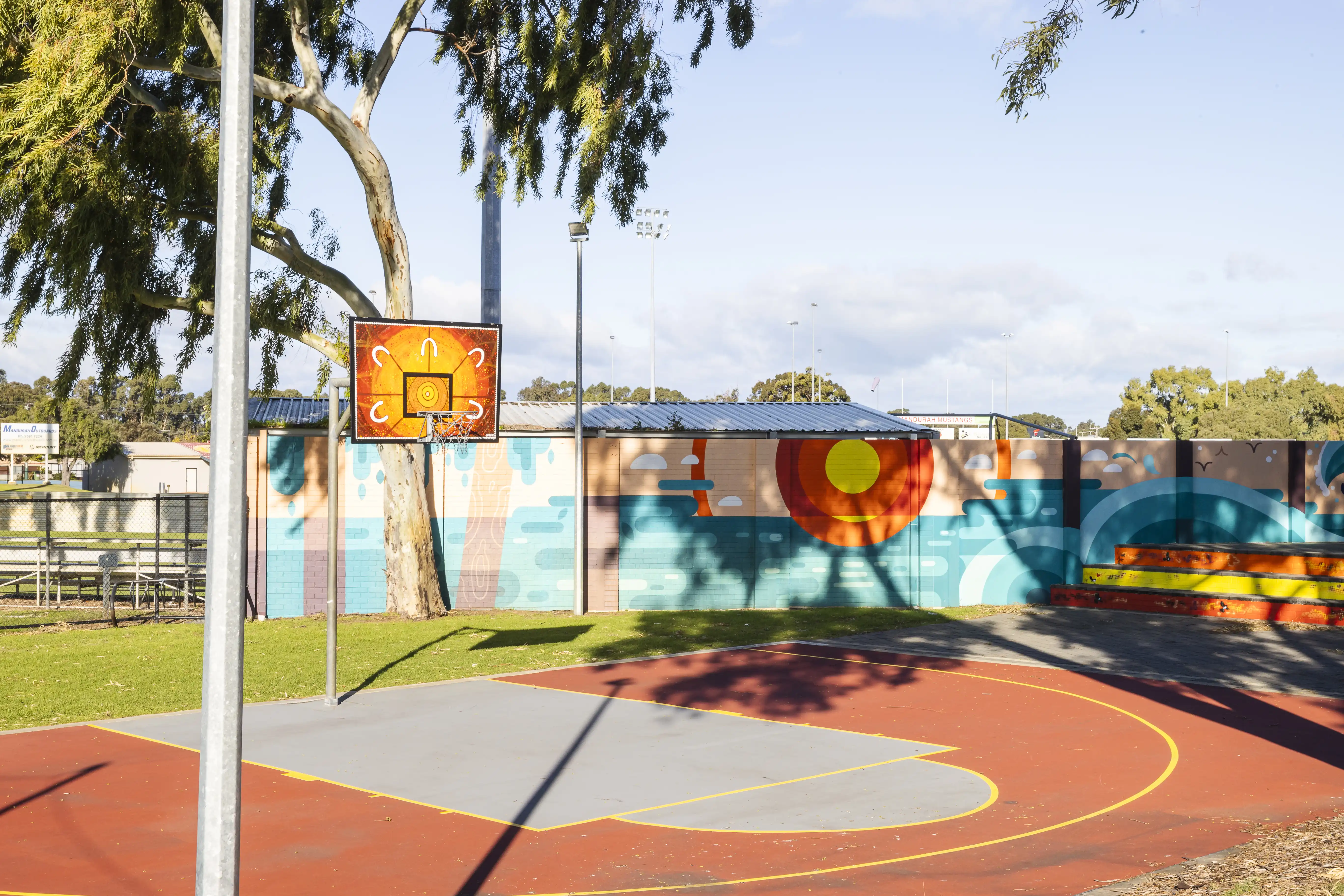 basketball court and basketball hoop outside.